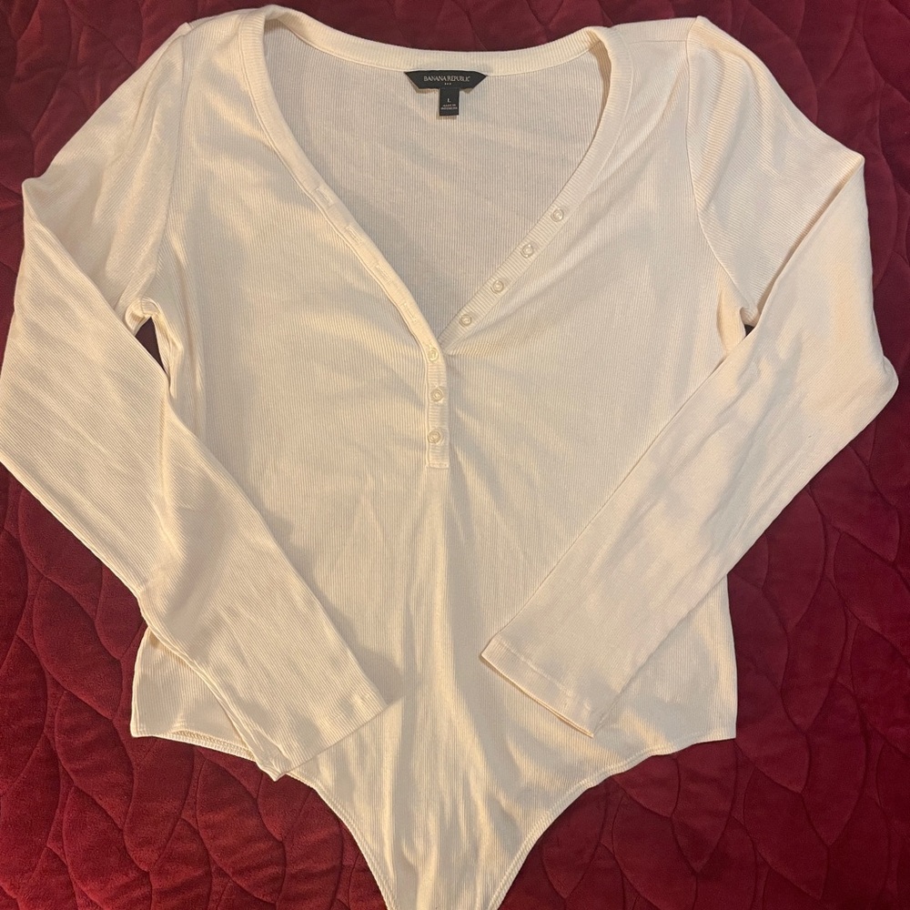 Banana Republic Light Cream Long-Sleeve Henley Bodysuit